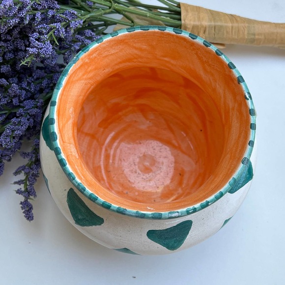 Teal and White Pottery Vase with Geometric Pattern - Picture 10 of 12